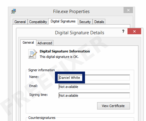 Screenshot of the Daniel White certificate